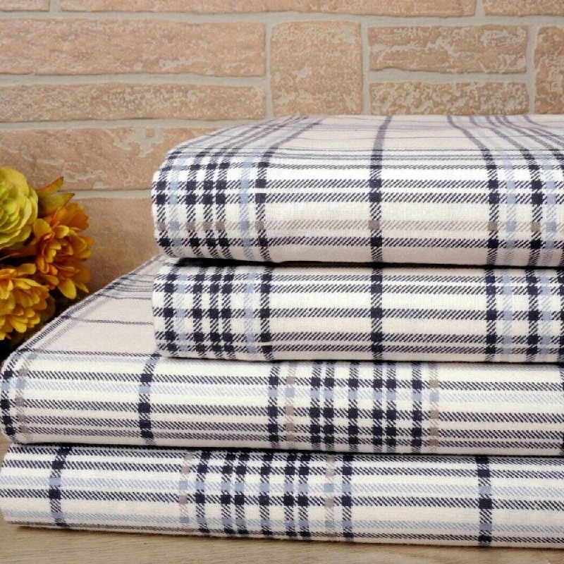 100% Cotton Printed Flannel Soft Deep Pocket Twin Navy Stripes