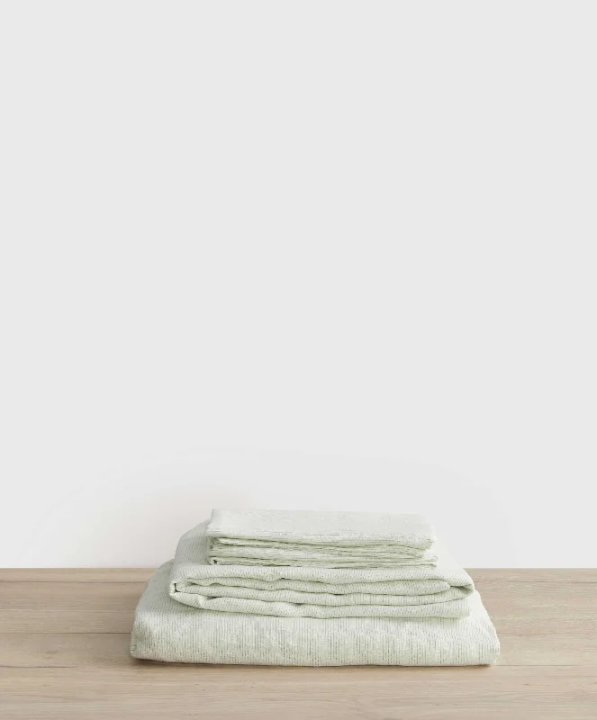 Linen Sheet Set With Pillowcases - Fern Stripe