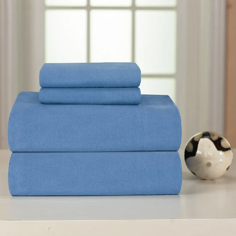 Pointehaven Blue Solid Heavyweight Flannel Sheet Set