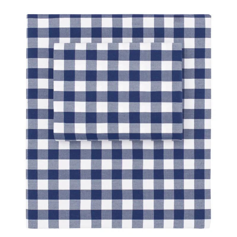 Navy Blue Small Gingham Sheet Set (Fitted, Flat & Pillowcases)