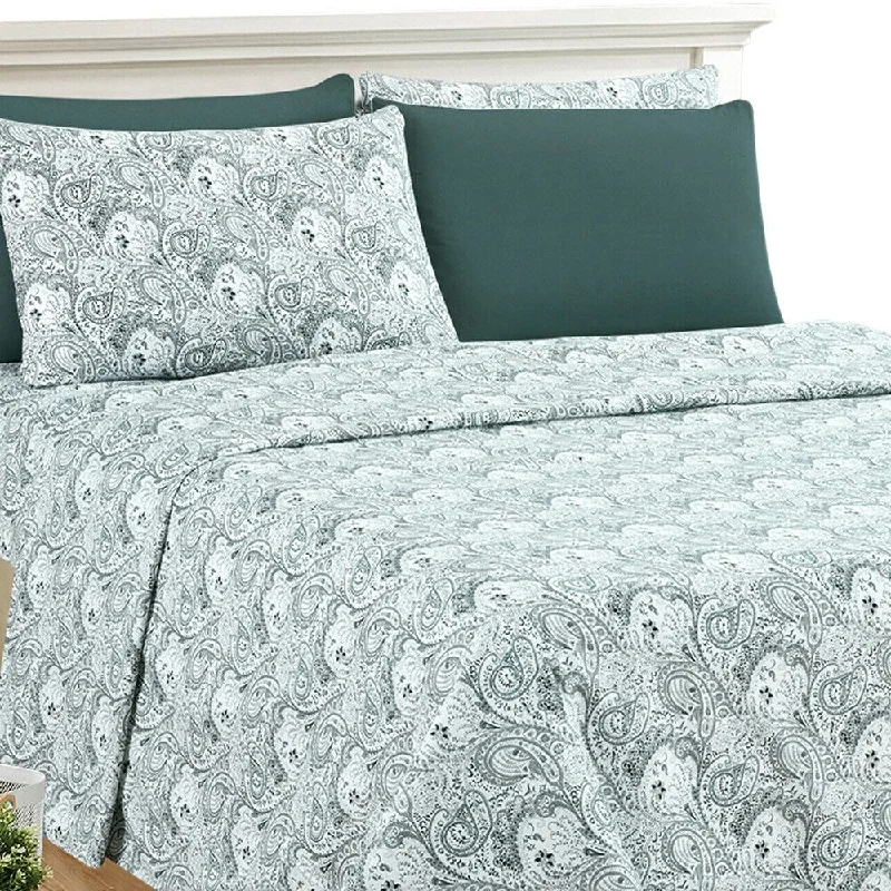 Luxury 6 Piece Bed Sheet Set 1800 Count Paisley Twin XL White Grey