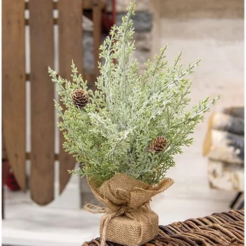 Frosted Woodland Cedar Tree w/Burlap Base 12"