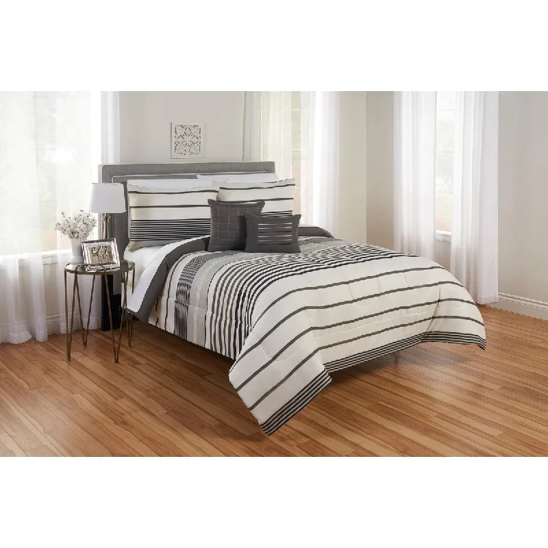 Goose down comforters known for their superior quality and insulationGrey Stripes Reversible Comforter Set