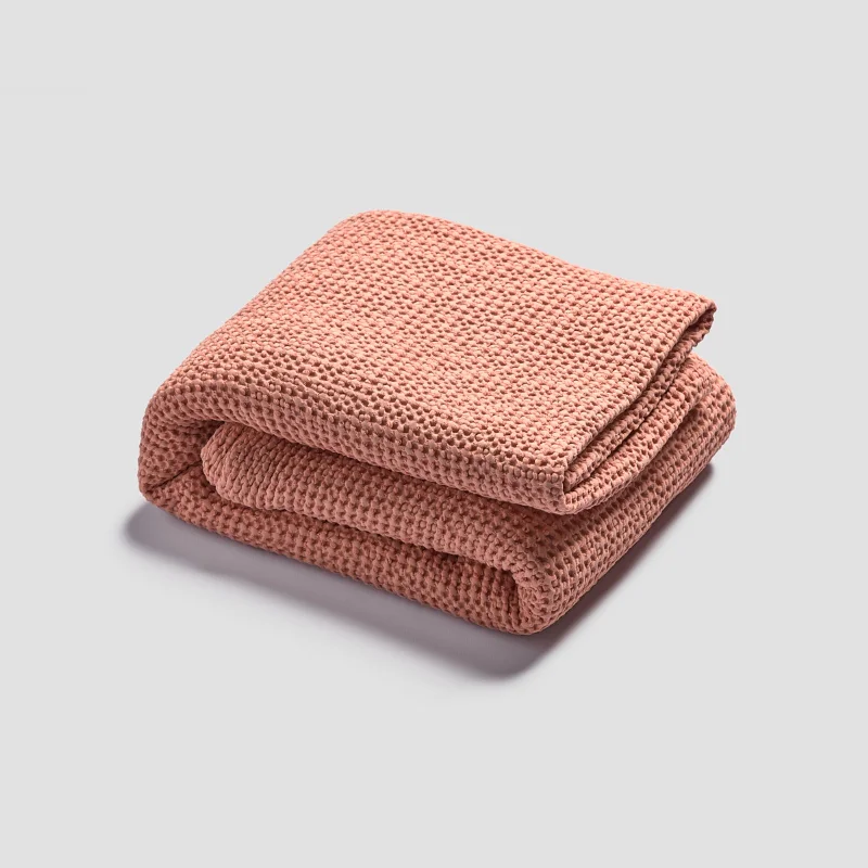 Synthetic fiber blend blankets for a budget - friendly choicePink Clay Waffle Cotton Throw