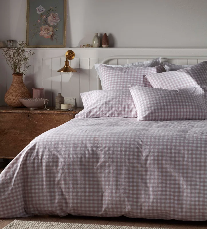 Jersey cotton duvet covers for a stretchy and comfortable fitVintage Rose Harriet Gingham 100% Organic Cotton Duvet Cover